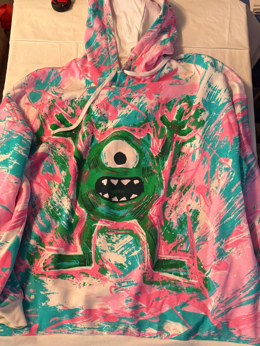 Disney Pink Teal Crewneck with Mike Wazowski Monster Inc. Graphic
